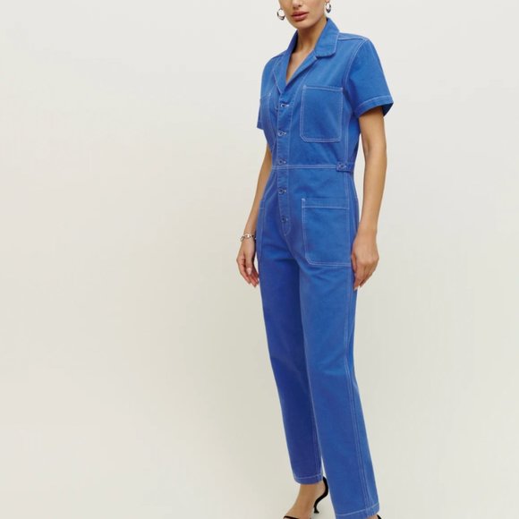 Reformation Pants - Reformation Morgan Twill Jumpsuit Cerulean